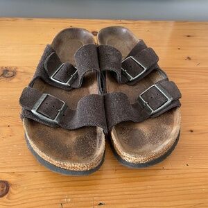 Birkenstock Arizona Suede Double Strap Soft Footbed Gray Velvet Size 8.5 39 N
